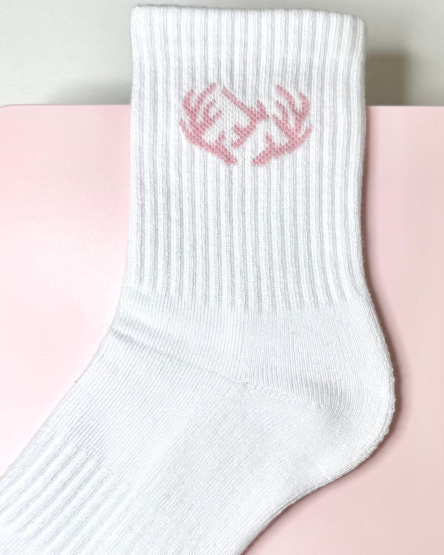 White and Pink Quarter-length Crew Socks (1 Pair) - Stag Gymnastics Leotards