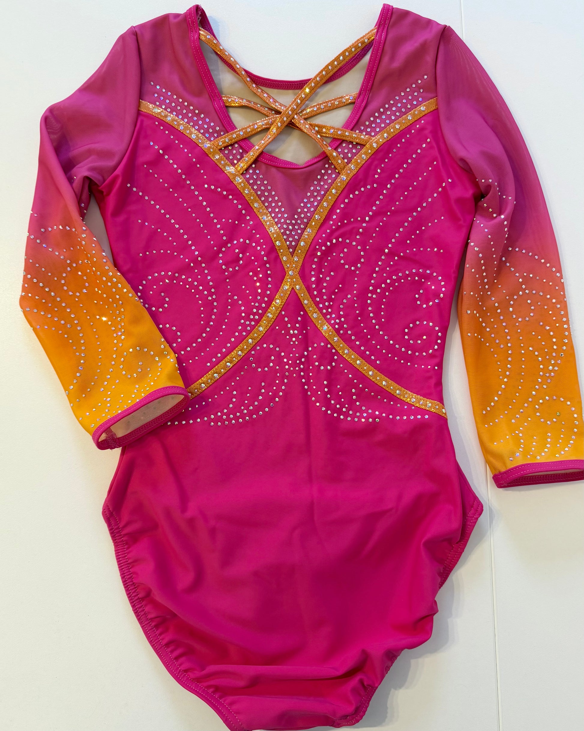 3/4 Sleeved Fuchsia Swirl Leotard - Stag Gymnastics Leotards