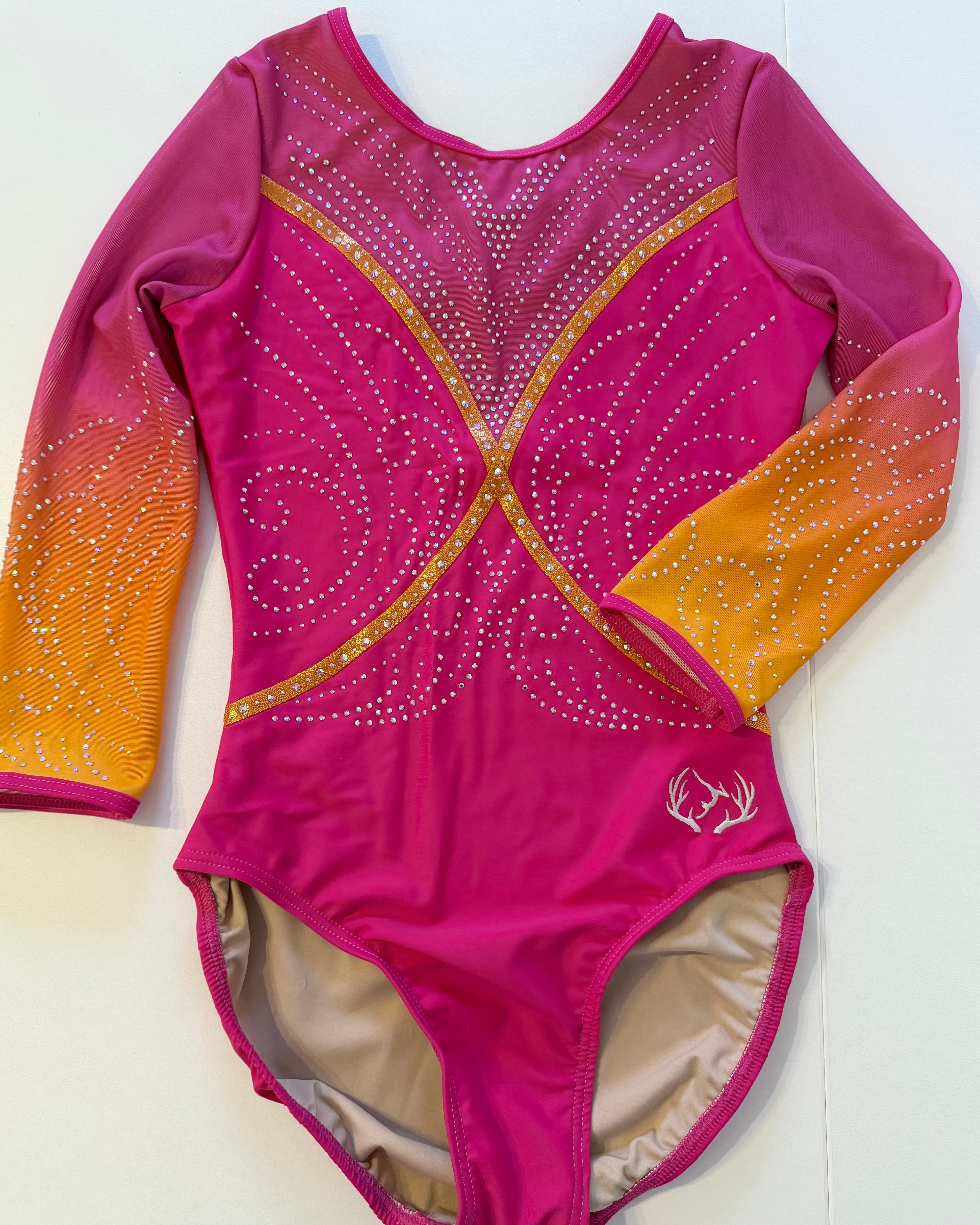 3/4 Sleeved Fuchsia Swirl Leotard - Stag Gymnastics Leotards