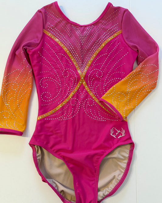 3/4 Sleeved Fuchsia Swirl Leotard - Stag Gymnastics Leotards
