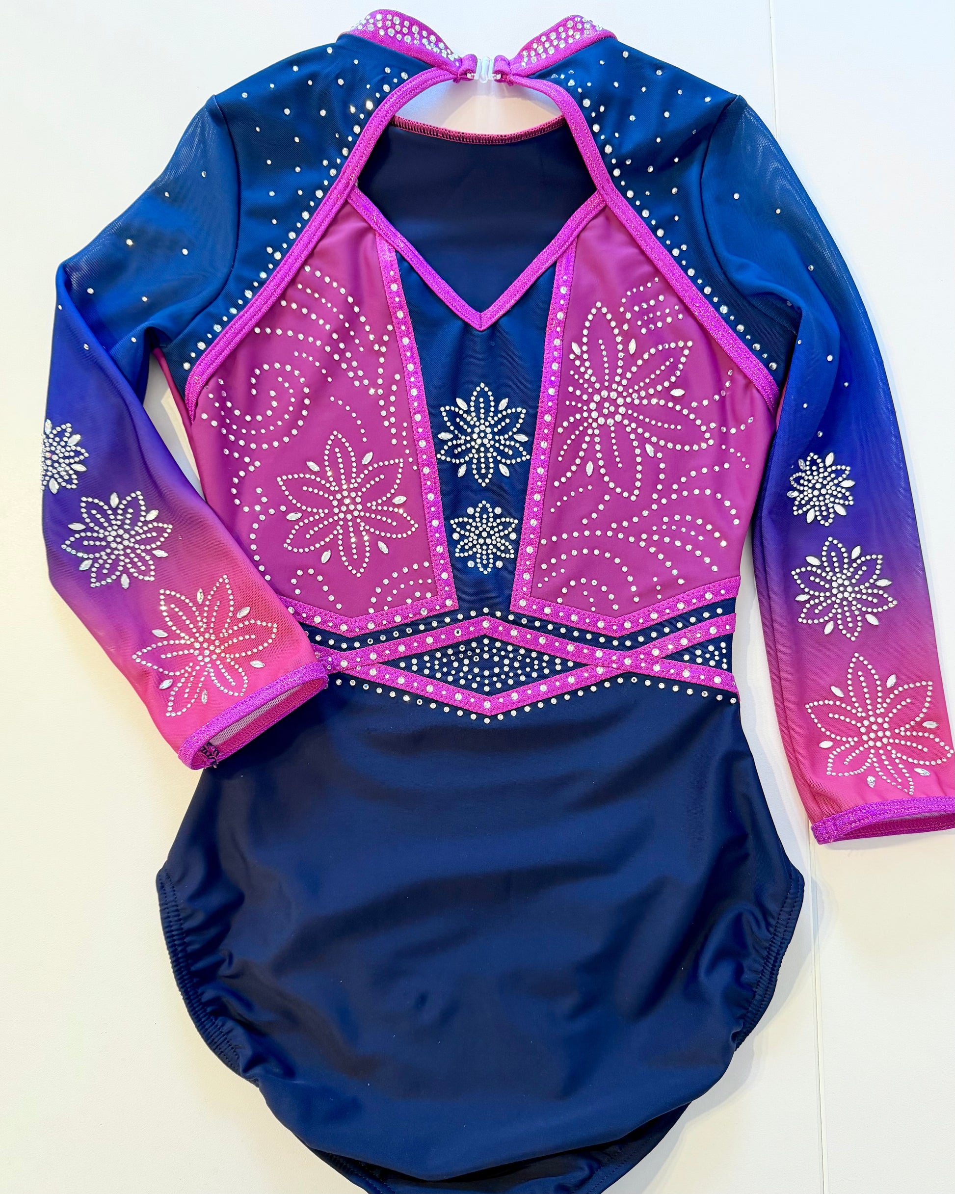 3/4 Sleeved Magenta Flora Leotard - Stag Gymnastics Leotards