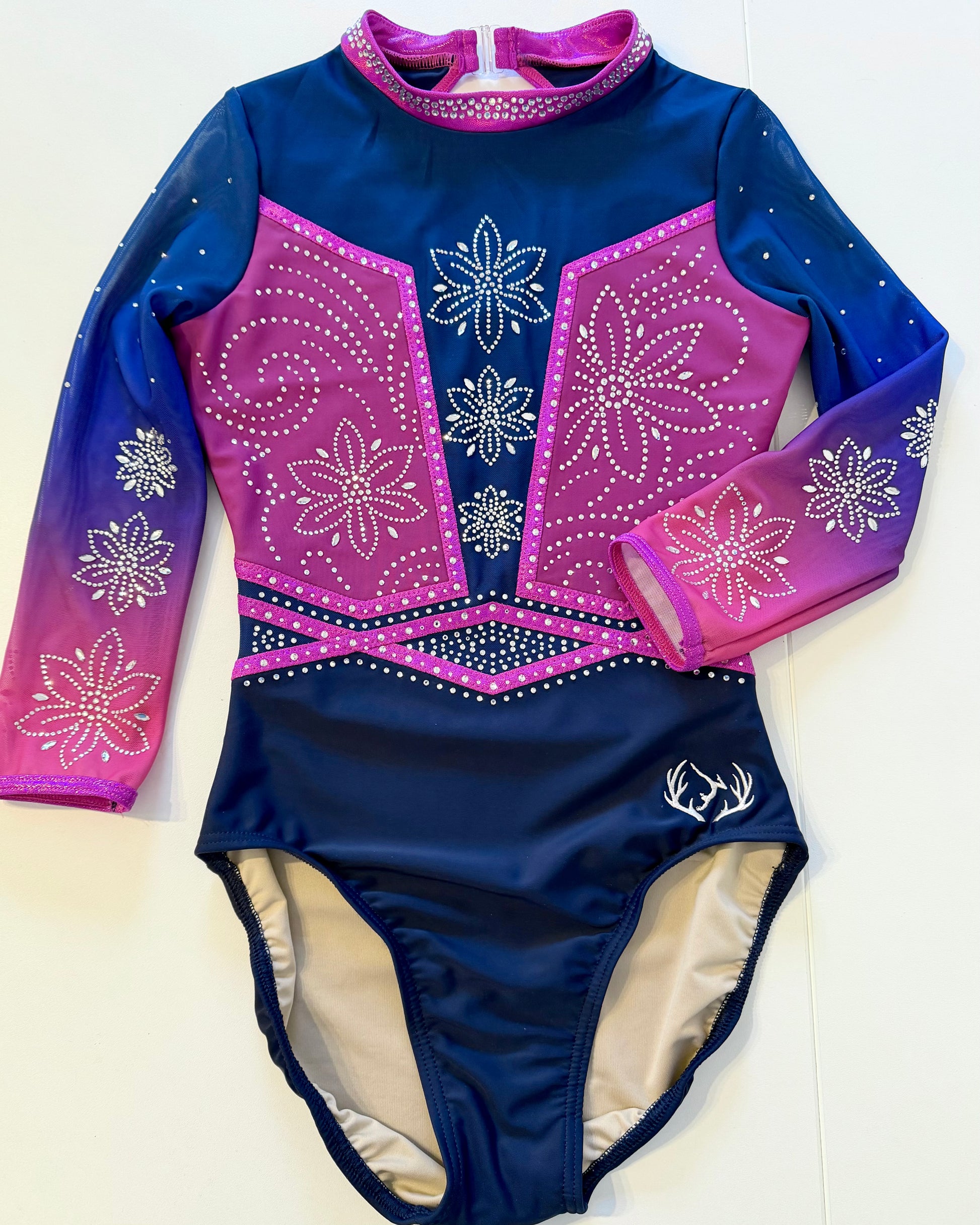 3/4 Sleeved Magenta Flora Leotard - Stag Gymnastics Leotards