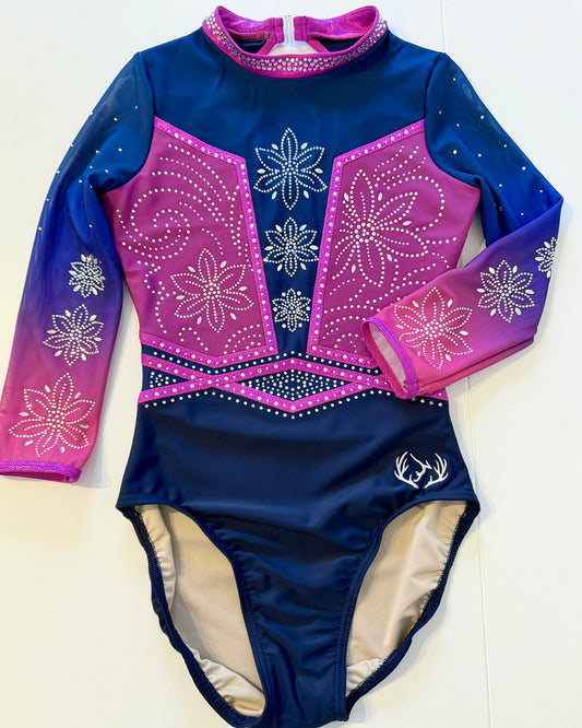 3/4 Sleeved Magenta Flora Leotard - Stag Gymnastics Leotards