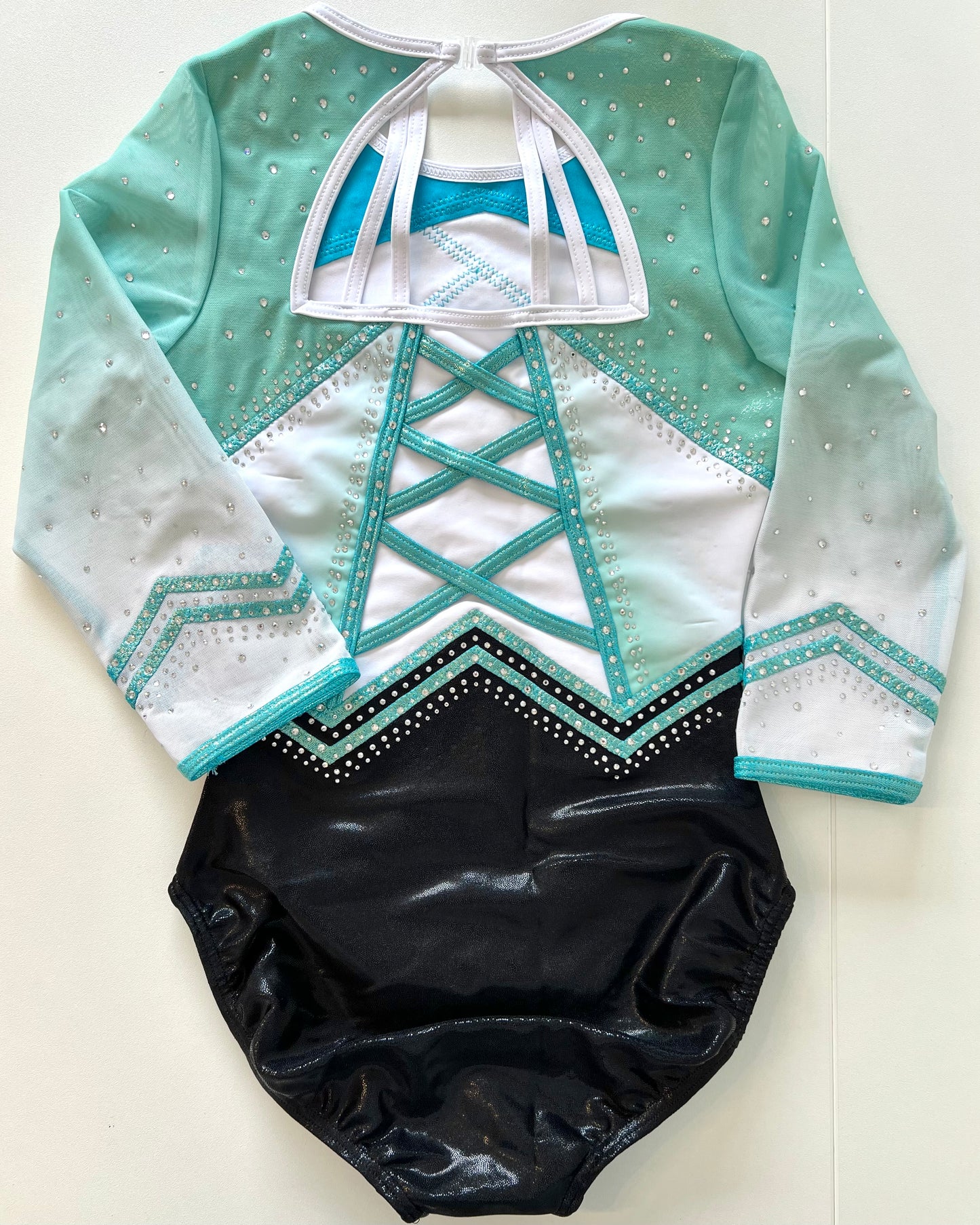 3/4 Sleeved Mint Shadow Leotard - Stag Gymnastics Leotards