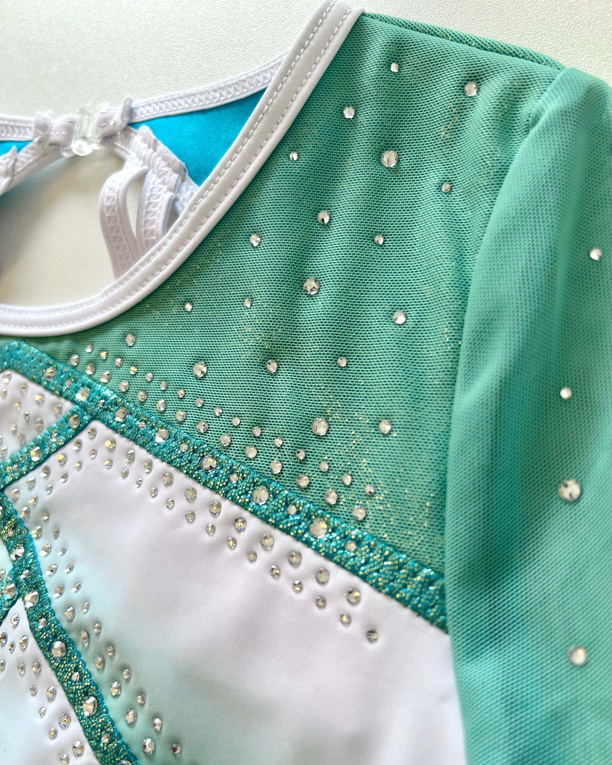 3/4 Sleeved Mint Shadow Leotard - Stag Gymnastics Leotards