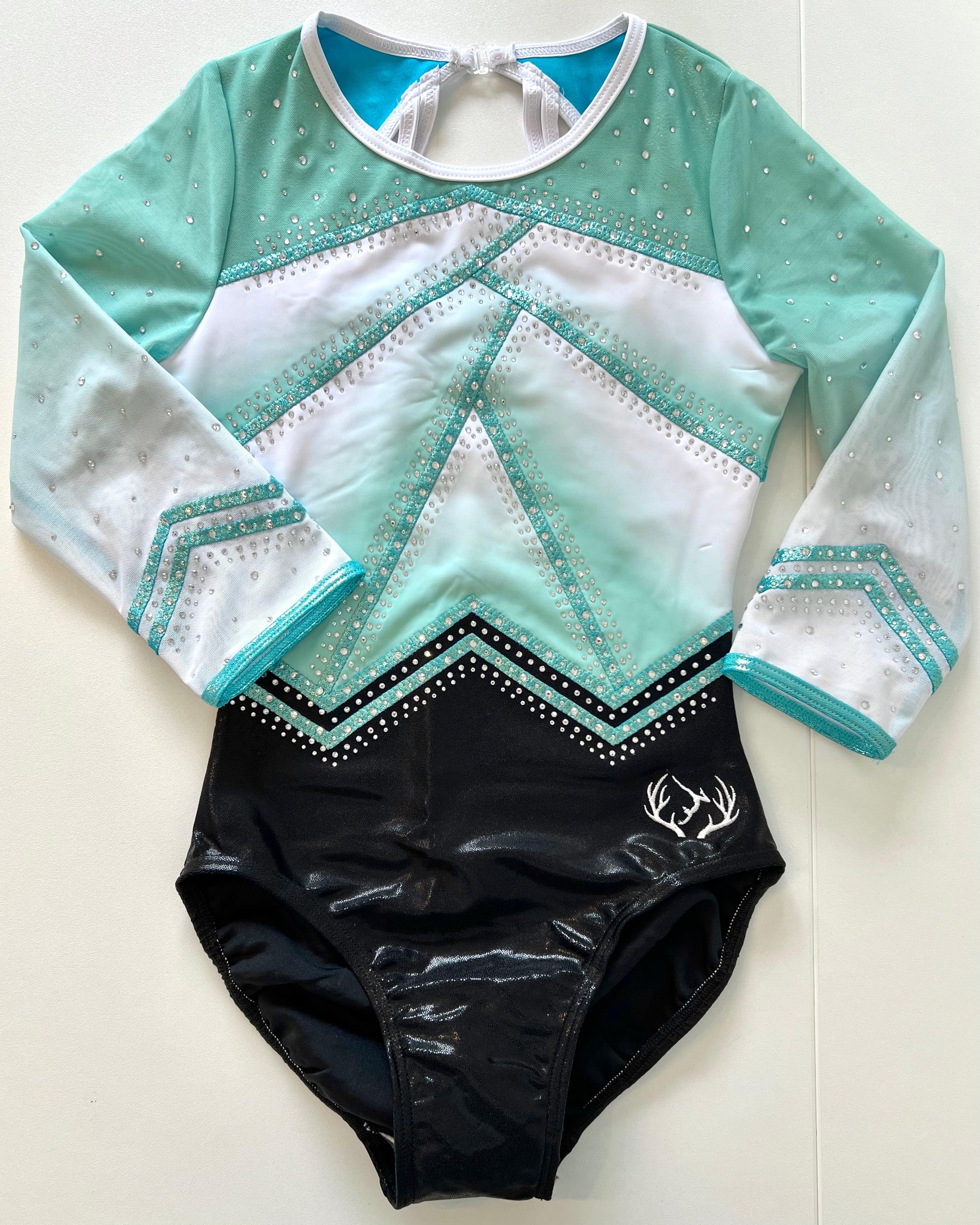 3/4 Sleeved Mint Shadow Leotard - Stag Gymnastics Leotards