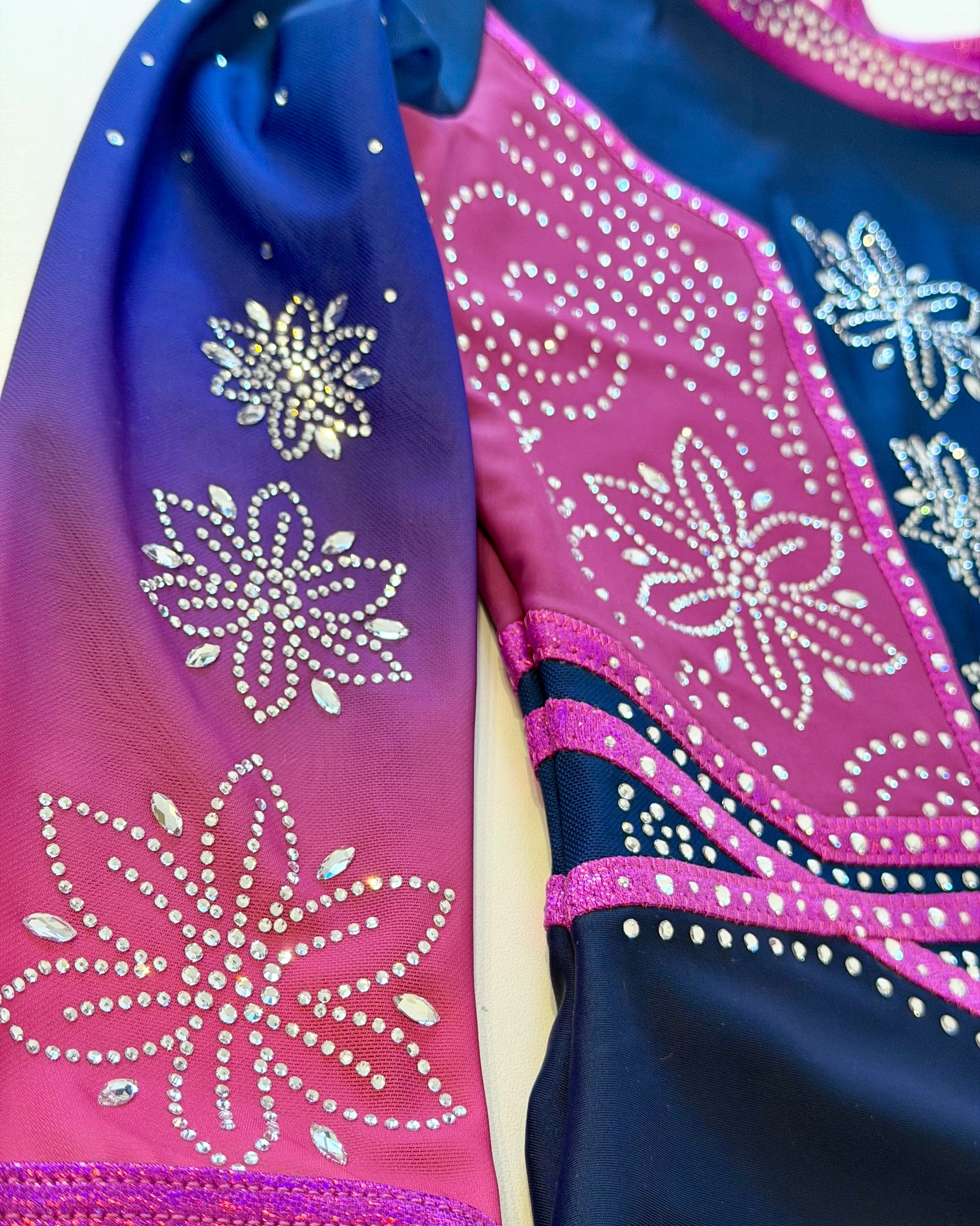 3/4 Sleeved Magenta Flora Leotard - Stag Gymnastics Leotards