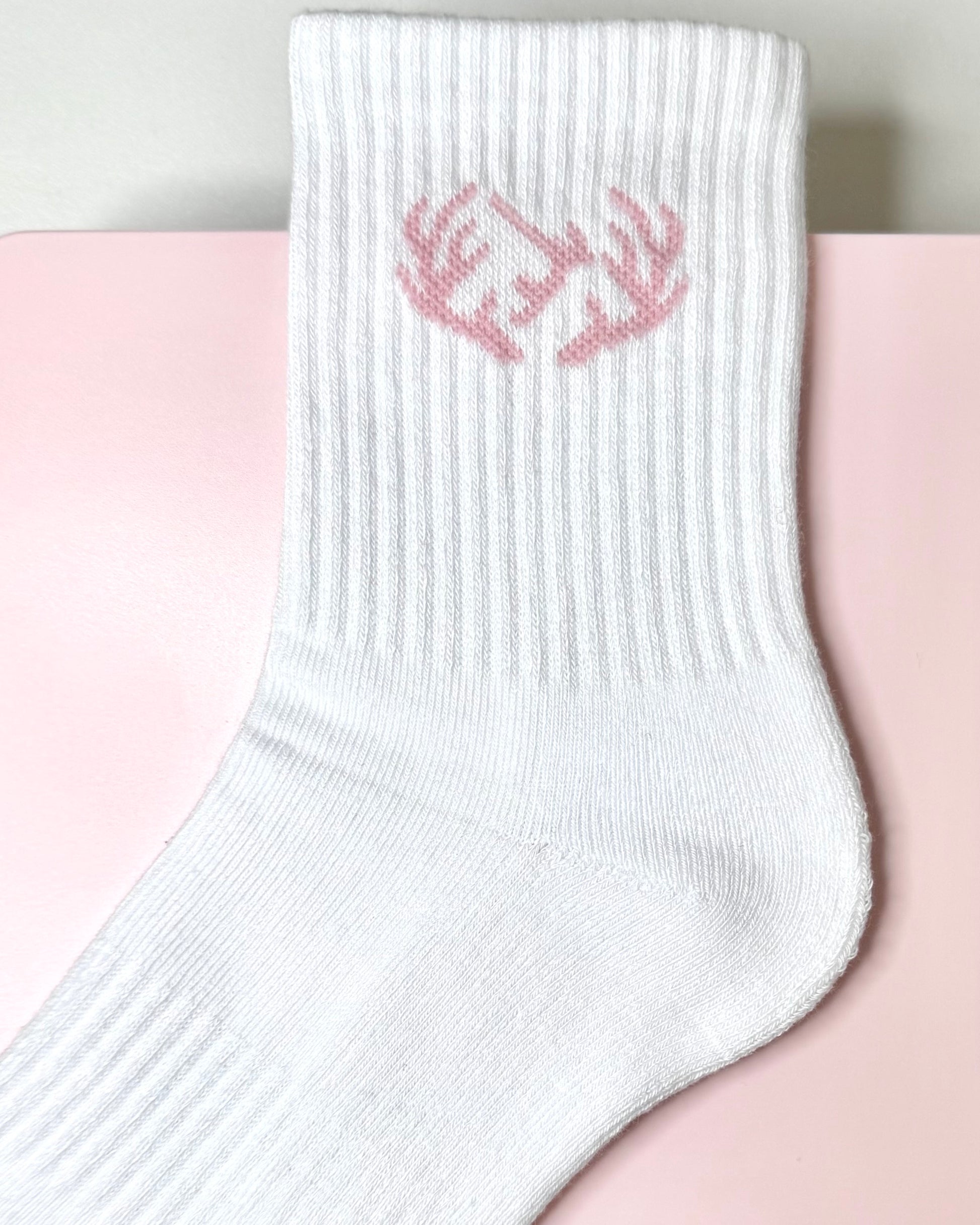 White and Pink Quarter-length Crew Socks (1 Pair) - Stag Gymnastics Leotards