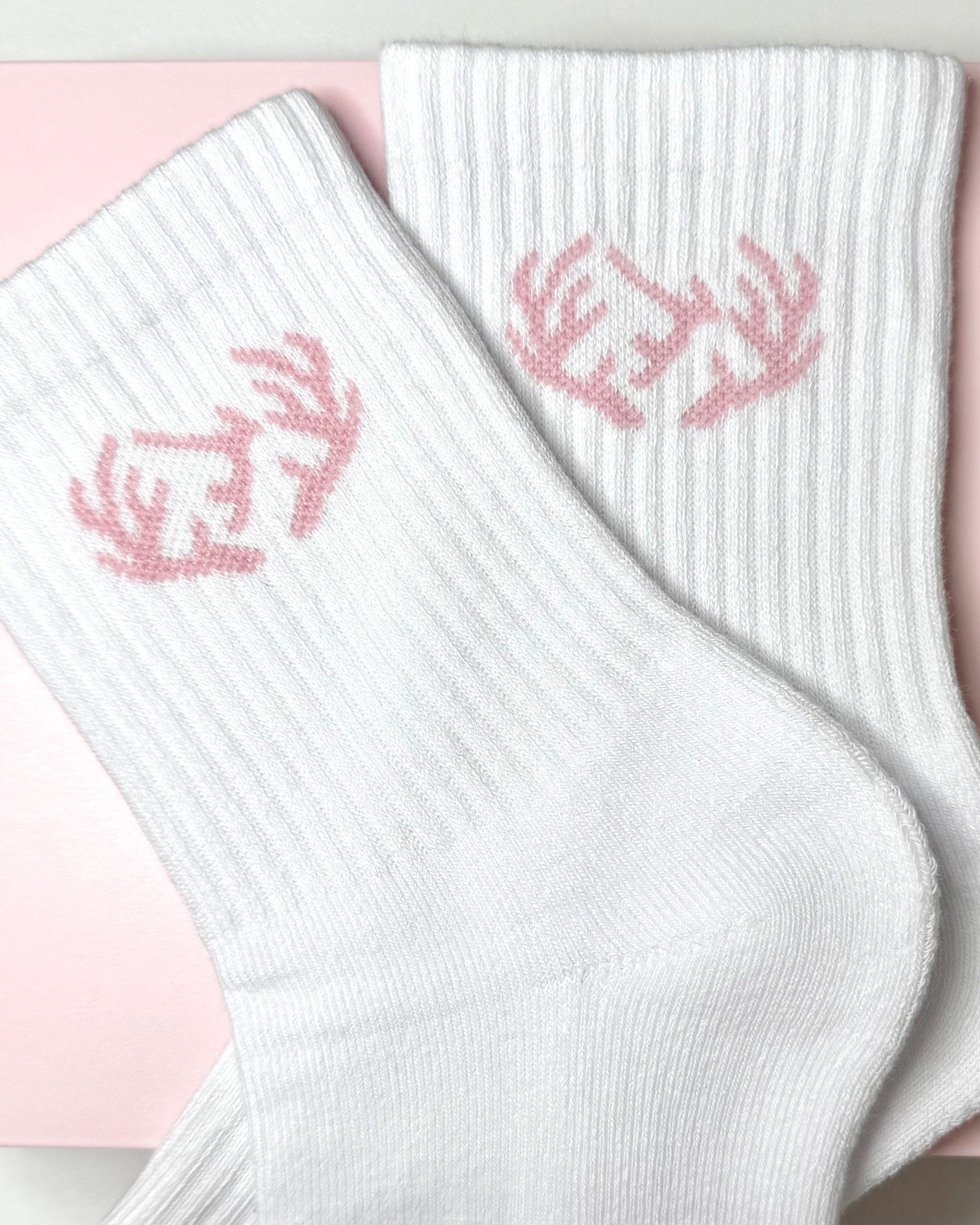 White and Pink Quarter-length Crew Socks (1 Pair) - Stag Gymnastics Leotards