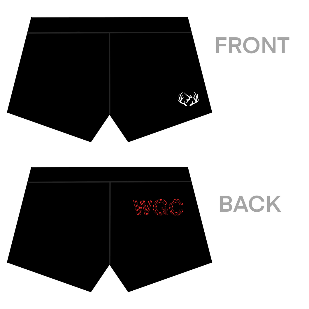 Wrexham Gymnastics Club - Girl's Black Mystique Shorts with 'WGC' in diamantes